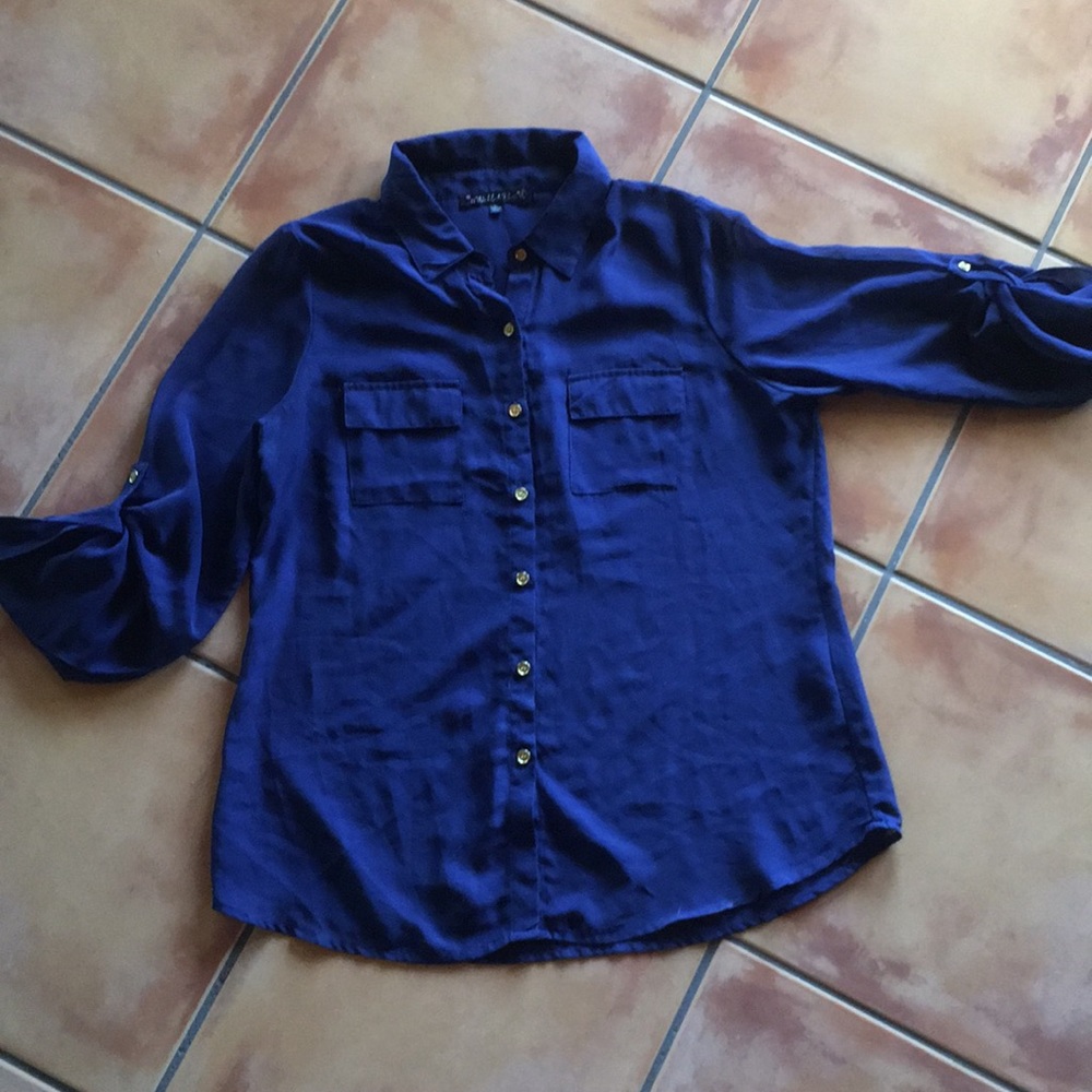 Navy Blue Sheer Blouse